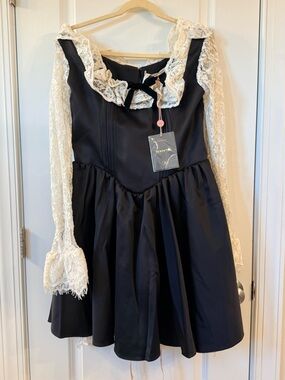 House of CB Cleora Coquette/Romantic Goth Ivory/Black dress- ( L+ & extra length
